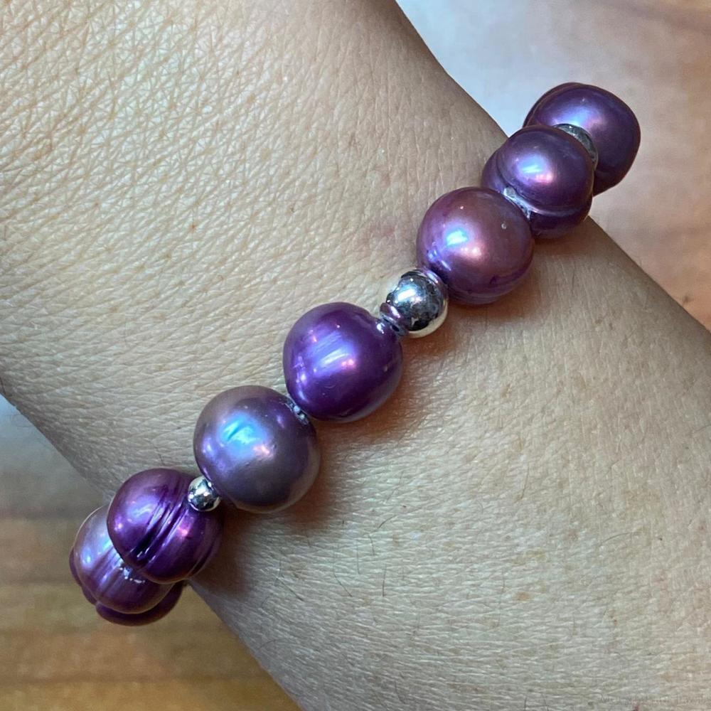 Carolyn Pollack Sterling Freshwater Pearl & Lavender Jade Bead Link Bracelet